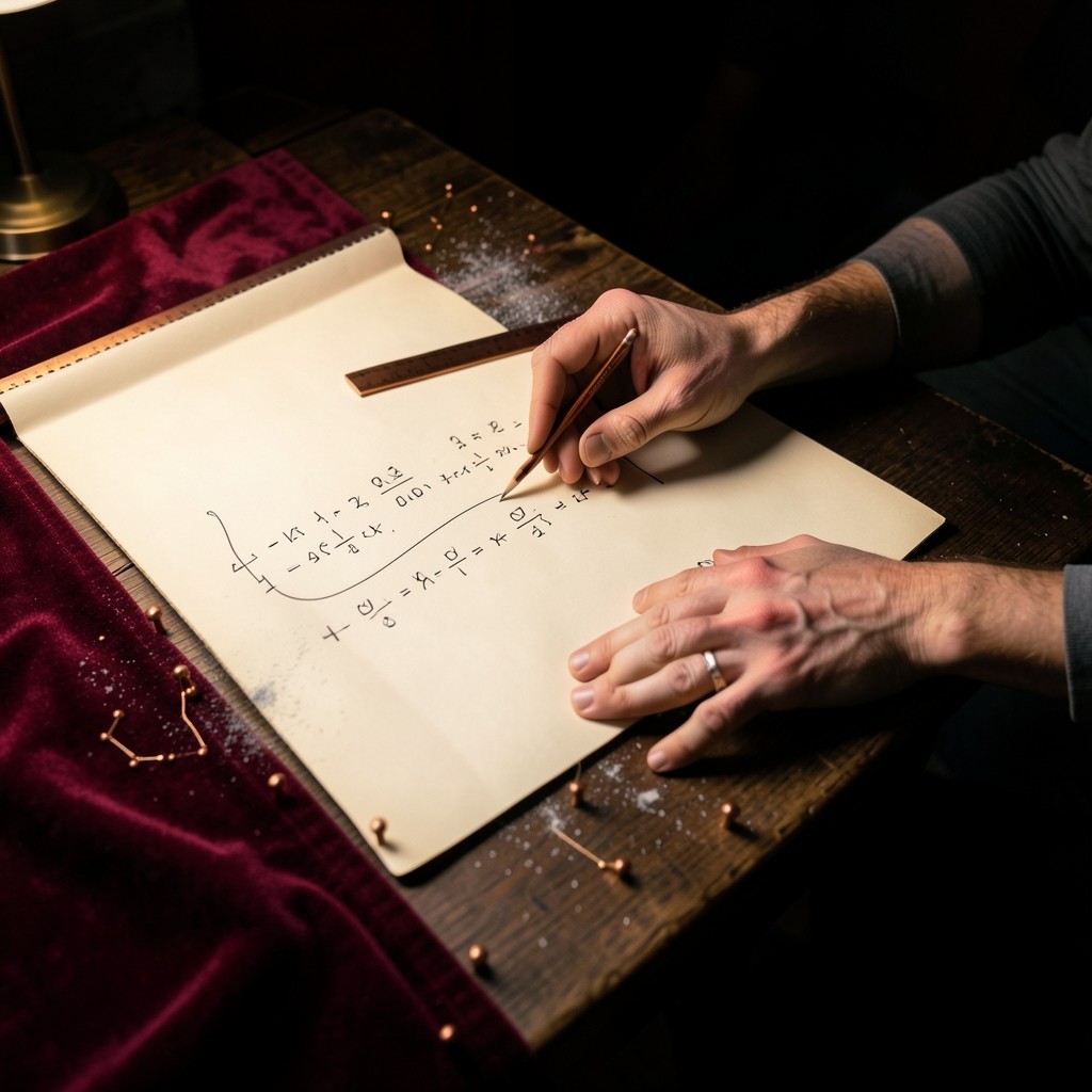 Hands adding figures in a margin beside a hand-drawn moving average